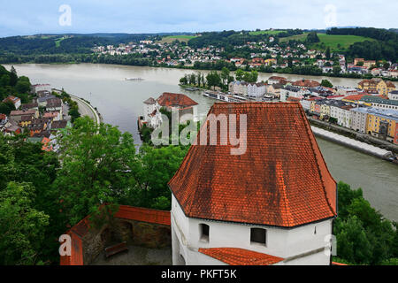 Vue à partir de la Veste Oberhaus, Passau, est de la Bavière, Thuringe, Bavière, Allemagne Banque D'Images