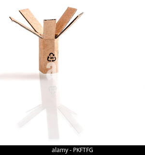 Symbole de recyclage sur un carton en forme d'un arbre Banque D'Images