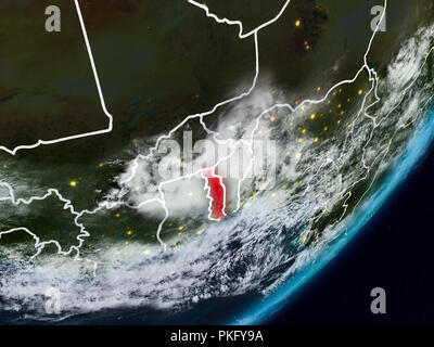Le Togo à partir de l'espace sur la planète Terre la nuit avec des frontières du pays. 3D illustration. Éléments de cette image fournie par la NASA. Banque D'Images