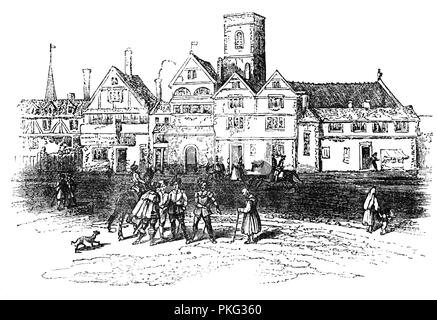 L'Elms, ancien site d'exécution publique à Smithfield, ville de Londres, en Angleterre, où le long avec Tyburn, c'est le site principal de l'exécution publique d'hérétiques et dissidents comme noble écossais Sir William Wallace et Wat Tyler, a été tué par Sir William Walworth, lord-maire de Londres le 15 juin 1381. Une cinquantaine de protestants et des réformateurs religieux, connu sous le nom de Marian martyrs, ont été exécutés à Smithfield pendant le règne de Mary I. viande a été négocié à Smithfield Market depuis plus de 800 ans, ce qui en fait l'un des plus anciens marchés de Londres. Banque D'Images