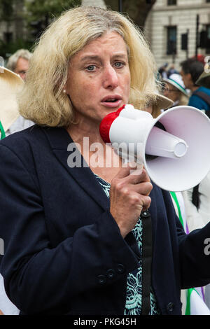 Londres, Royaume-Uni. 12 Septembre, 2018. Ruth George, du travail MP pour High Peak dans le Derbyshire, adresses des femmes de partout au Royaume-Uni et leurs partisans la tenue d'un rassemblement des femmes au Parlement 100 d'honneur pour les suffragettes et attirer l'attention sur le manque de démocratie en annulant les votes contre la fracturation hydraulique. La manifestation a été organisée pour coïncider avec un débat sur la fracturation hydraulique à Westminster Hall. Credit : Mark Kerrison/Alamy Live News Banque D'Images