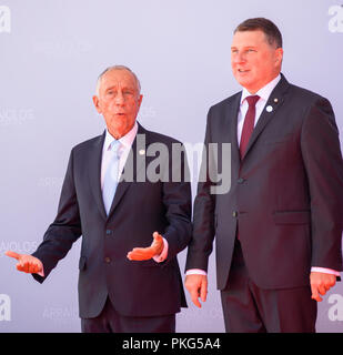 Le palais de Rundale, la Lettonie. 13Th Sep 2018. Marcelo Rebelo de Sousa Président du Portugal, Président de la Lettonie Raimonds Vejonis cérémonie d'arrivée de la 14e réunion informelle du groupe dans le palais de Rundale Arraiolos, la Lettonie. Credit : Gints Ivuskans/Alamy Live News Banque D'Images