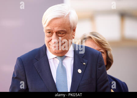 Le palais de Rundale, la Lettonie. 13Th Sep 2018. Prokopis Pavlopoulos Président de la Grèce, lors de cérémonie d'arrivée de la 14e réunion informelle du groupe dans le palais de Rundale Arraiolos, la Lettonie. Credit : Gints Ivuskans/Alamy Live News Banque D'Images