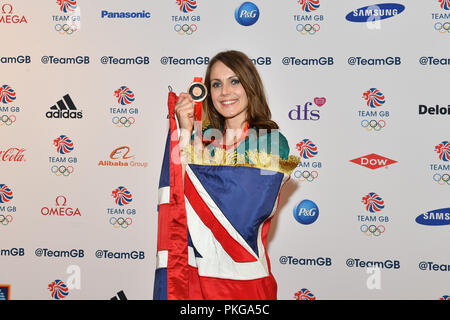 Londres, Royaume-Uni. 13 septembre 2018. Kelly Sotherton pour enfin recevoir sa médaille de bronze olympique de l'équipe Go Ball au cours de 2018, le jeudi 13 septembre 2018, à la Royal Horticultural Halls, Londres, en Angleterre. Credit : Taka Wu/Alamy Live News Banque D'Images