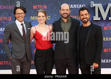 Londres, Royaume-Uni. 13 septembre 2018. Cary Fukunaga, Emma Stone, Patrick Somerville, Justin Theroux, Maniac - Première mondiale, centres de Southbank Queen Elizabeth Hall, London, UK, 13 septembre 2018, photo de Richard Goldschmidt : Riche de crédit Gold/Alamy Live News Banque D'Images