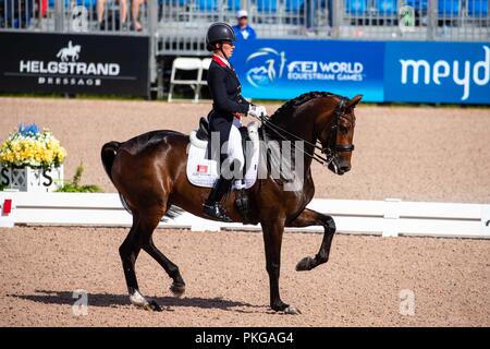 Tryon, North Carolina, USA. 13Th Sep 2018. Charlotte Dujardan. Mont St Jean Freestyle. GBR. Le Dressage. Jour 3. Les Jeux équestres mondiaux. WEG 2018 Tryon. La Caroline du Nord. USA. 13/09/2018. Credit : Sport en images/Alamy Live News Banque D'Images