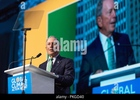 San Francisco, CA, USA, 13 septembre 2018. Michael Bloomberg prend la parole à l'Action Climatique Global Summit à San Francisco, CA le 13 septembre, 2018 Crédit : Chris Constantine/Alamy Live News Banque D'Images