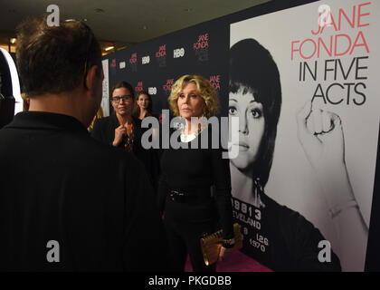 Westwood Village, USA. 13 Sep, 2018. Jane Fonda assiste à la première de Los Angeles de HBO's 'Jane Fonda en cinq actes" au Hammer Museum à Westwood Village, Californie le 13 septembre 2018. Crédit : l'accès Photo/Alamy Live News Banque D'Images