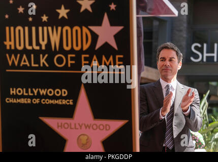 Los Angeles, USA. 13 Sep, 2018. Acteur Eric McCormack assiste à la cérémonie honorant son étoile sur le Hollywood Walk of Fame à Los Angeles, États-Unis, le 13 septembre, 2018. Credit : Zhao Hanrong/Xinhua/Alamy Live News Banque D'Images