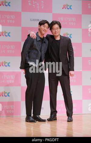 Séoul, Corée. 13 Sep, 2018. Yoo Jae-myung et Kim Ji Soo assister à la conférence de la production de 'snooker' à Séoul, Corée, le 13 septembre 2018.(La Chine et la Corée à l'homme) Credit : TopPhoto/Alamy Live News Banque D'Images