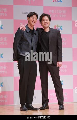 Séoul, Corée. 13 Sep, 2018. Yoo Jae-myung et Kim Ji Soo assister à la conférence de la production de 'snooker' à Séoul, Corée, le 13 septembre 2018.(La Chine et la Corée à l'homme) Credit : TopPhoto/Alamy Live News Banque D'Images