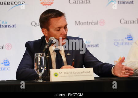 Montréal, Canada, 9/9/2018.Le Président de l'UCI, David Lappartient donne une conférence de presse pendant le Grand Prix cycliste de Montréal. Banque D'Images