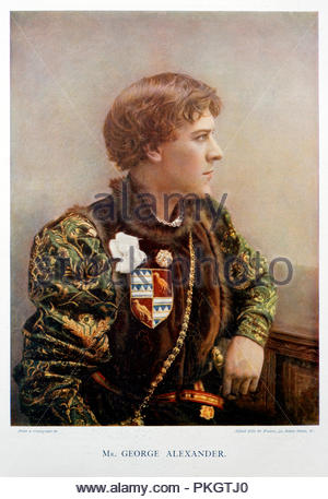 Sir George Alexander portrait, 1858 - 1918, né George Alexander Gibb Samson, était un acteur de théâtre anglais, producteur et directeur de théâtre. Illustration couleur à partir de 1899. Banque D'Images