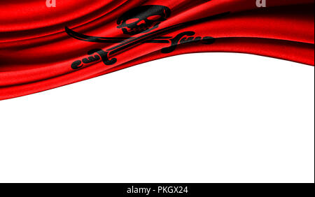 Grunge drapeau de couleur rouge Pirates avec copyspace pour votre texte ou images,isolé sur fond blanc. Close up, voletant sous le vent. Banque D'Images