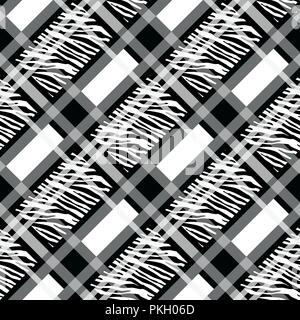 Plaid tartan avec Zebra, sans rayures. De zèbre, peau animale, tiger stripes, abstract pattern, tissu. Amazing hand drawn vector illust Illustration de Vecteur