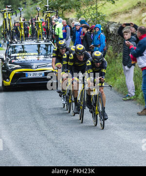 OVO Tour of Britain 2018, course de vélo pour hommes, épreuve de temps d'équipe de niveau 5, de Cockermouth à Whinlatter, parc national de Lake District, Cumbria, Angleterre, Royaume-Uni. Banque D'Images