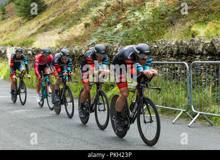 OVO Tour of Britain 2018, course de vélo pour hommes, épreuve de temps d'équipe de niveau 5, de Cockermouth à Whinlatter, parc national de Lake District, Cumbria, Angleterre, Royaume-Uni. Banque D'Images