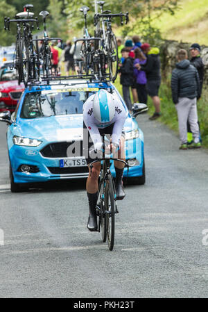 Équipe de Chris Froome Sky, OVO Tour of Britain 2018, course de vélo pour hommes, épreuve de temps d'équipe de niveau 5, Cockermouth à Whinlatter, parc national de Lake District Banque D'Images