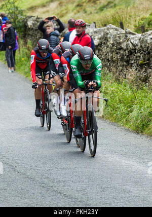 OVO Tour of Britain 2018, course de vélo pour hommes, épreuve de temps d'équipe de niveau 5, de Cockermouth à Whinlatter, parc national de Lake District, Cumbria, Angleterre, Royaume-Uni. Banque D'Images