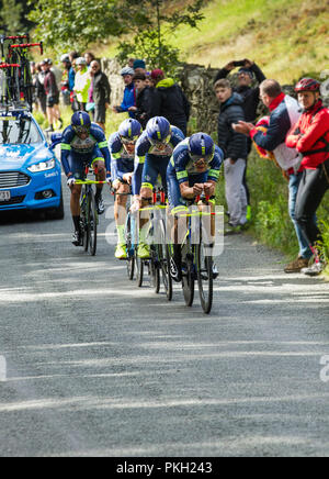 OVO Tour of Britain 2018, course de vélo masculin, épreuve d'équipe de stade 5, de Cockermouth à Whinlatter, Lake District, National Park, Cumbria, Angleterre, Royaume-Uni. Banque D'Images