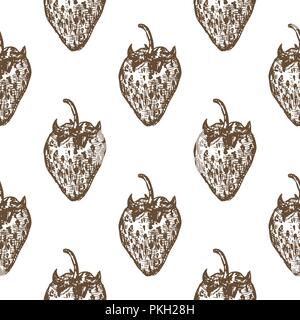 La fraise. Croquis dessinés à la main, dans le style grunge. Modèle sans couture Illustration de Vecteur