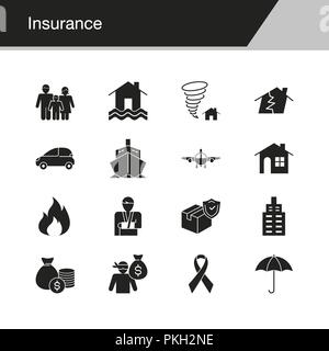 Icônes d'assurance. Présentation de la conception, design graphique, application mobile, design web, infographie. Vector illustration. Illustration de Vecteur