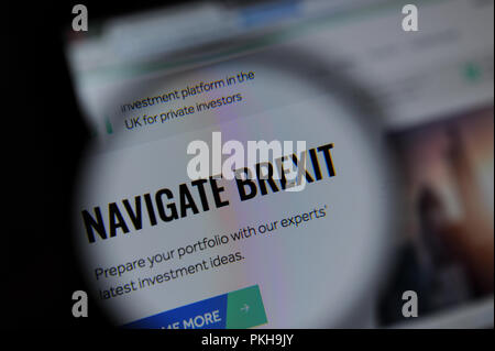 Naviguer Brexit vu sur le site web de Lansdown Hargreaves vu à travers une loupe Banque D'Images