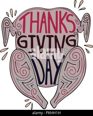 Illustration unique avec un lettrage de jour de Thanksgiving. Illustration de Vecteur