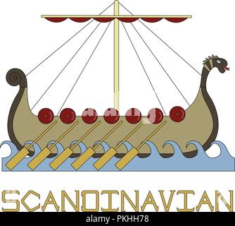 Bright illustration de la vie scandinave. Des navires vikings. Illustration de Vecteur