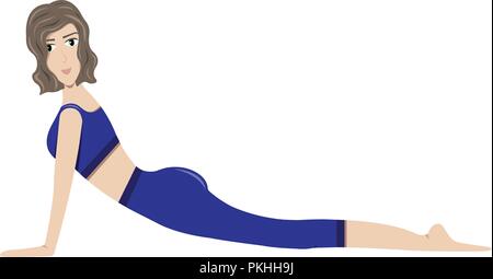 La jeune fille pratiquant le yoga. Bhujangasana Cobra(Pose) Illustration de Vecteur