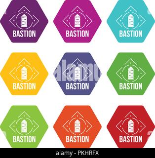 Bastion icons set 9 vector Illustration de Vecteur