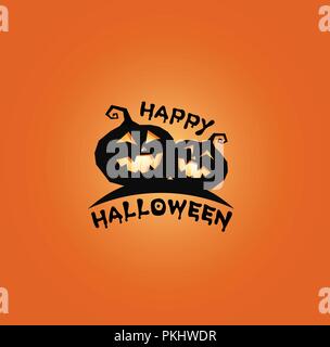 Pumkins silhouette noire, happy Halloween, simple bannière logo vector sur fond orange. Halloween Party poster simple. Illustration de Vecteur