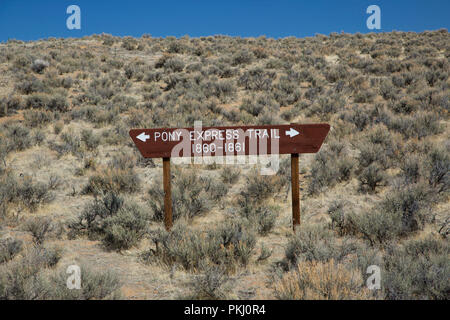 Pony Express Trail route signe, Pony Express National Historic Trail, Austin, Nevada Banque D'Images