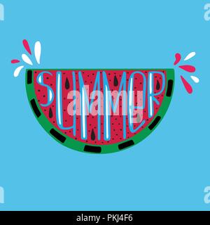 Illustration unique avec un lettrage dessiné à la main pour l'été. La pastèque. Illustration de Vecteur