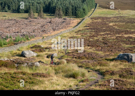 Vélo de montagne équitation à Ilkley Moor, West Yorkshire, England, UK Banque D'Images