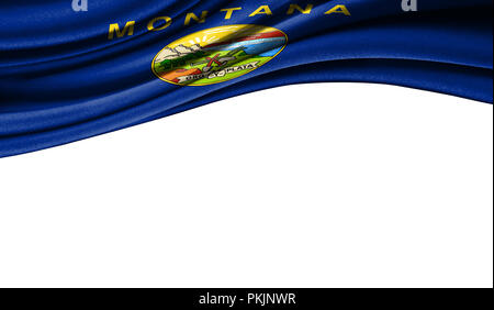 Les drapeaux de l'USA sur le tissu État du Montana , avec copyspace pour votre texte ou images,isolé sur fond blanc. Close up, voletant sous le vent. Banque D'Images