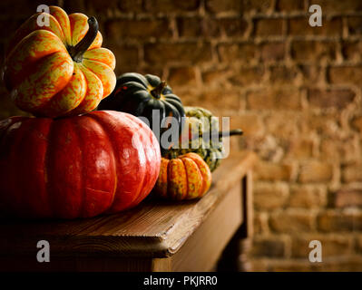 La technique de l'hyperfocale pumpkins sur bois Banque D'Images