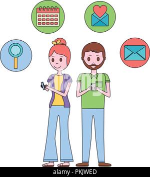 Jeune couple avec set icons vector illustration design caractère avatar Illustration de Vecteur