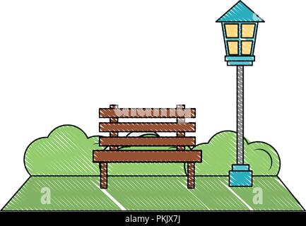 Banc de parc naturel des buissons lampadaire vector illustration Illustration de Vecteur