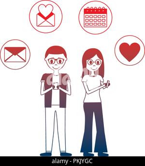 Jeune couple avec set de caractères avatar icônes Illustration de Vecteur