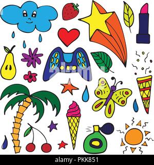 Vector set de beaux autocollants dessiné à la main. Illustrations isolées. Illustration de Vecteur