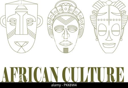 Set de 3 masques africains traditionnels sur un fond blanc. Illustration de Vecteur