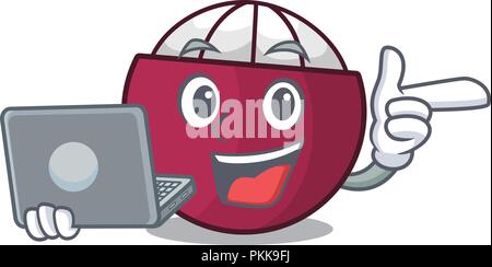 Ordinateur portable avec tropical caractère isolé de mangoustan sur cartoon Illustration de Vecteur