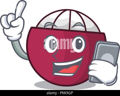 Avec caractère téléphone mangoustan tropical isolé sur cartoon Illustration de Vecteur