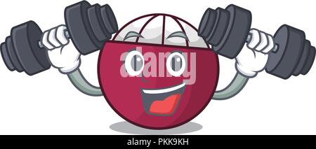 Caractère Fitness mangoustan tropical isolé sur cartoon Illustration de Vecteur