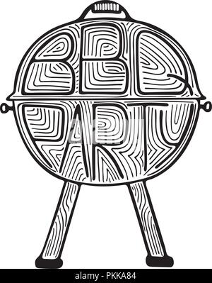 Illustration unique avec un lettrage dessiné à la main pour le BBQ party. Illustration de Vecteur