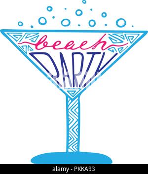 Illustration unique avec un lettrage dessiné à la main pour les fêtes sur la plage. Illustration de Vecteur