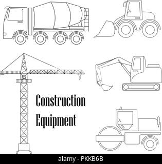 Un ensemble d'éléments de conception pour la construction. Cinq types de l'équipement de construction. Illustration de Vecteur