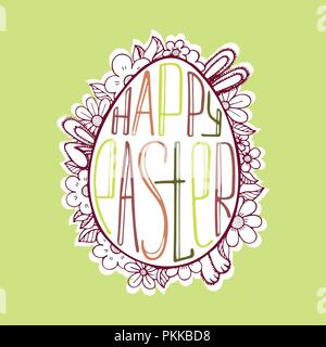 Œuf de pâques avec lettrage créatif à l'intérieur et les fleurs en arrière-plan. Illustration de Vecteur