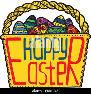 Panier avec des œufs de Pâques et un lettrage créatif à l'intérieur. Illustration de Vecteur